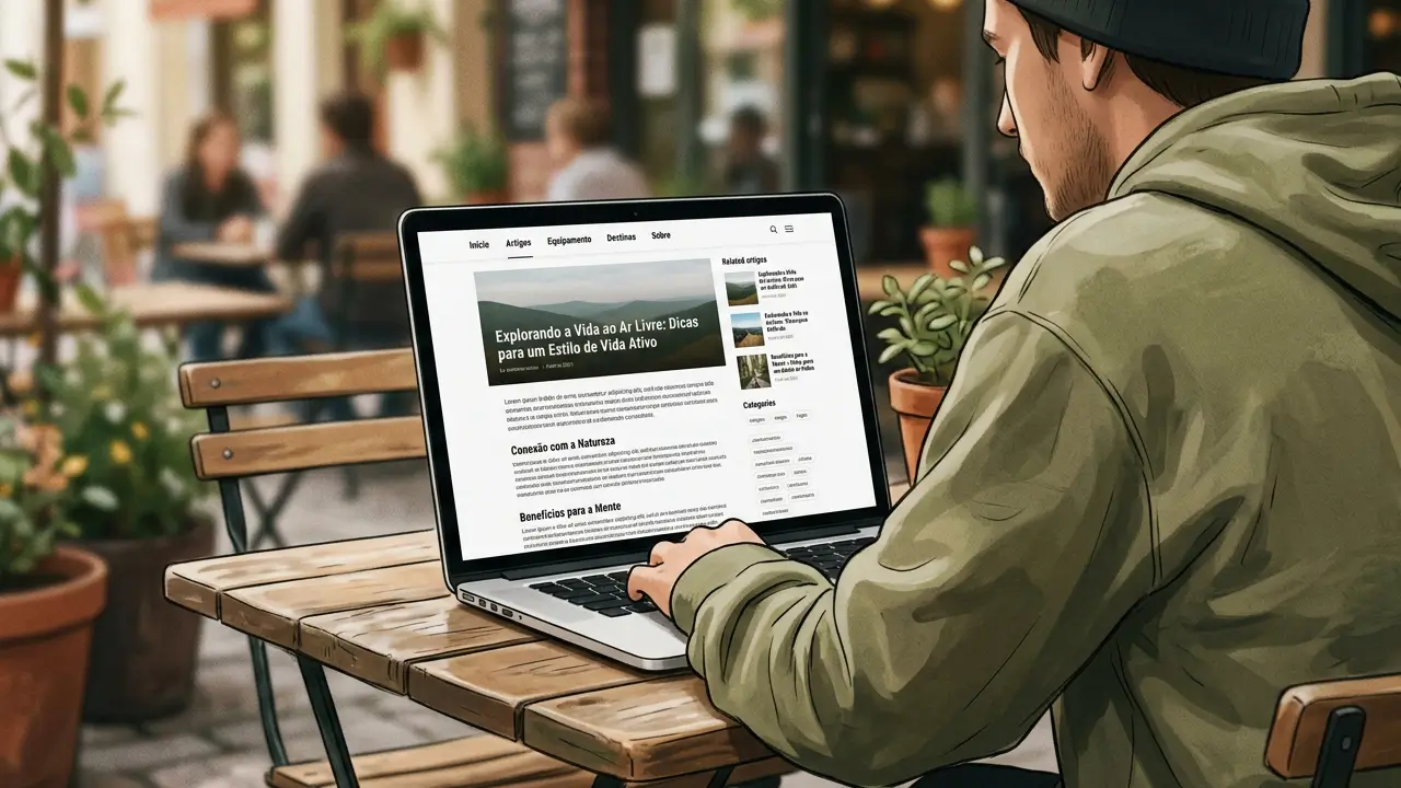 Imagem representando uma página de site com estrutura de navegação e conteúdo digital.