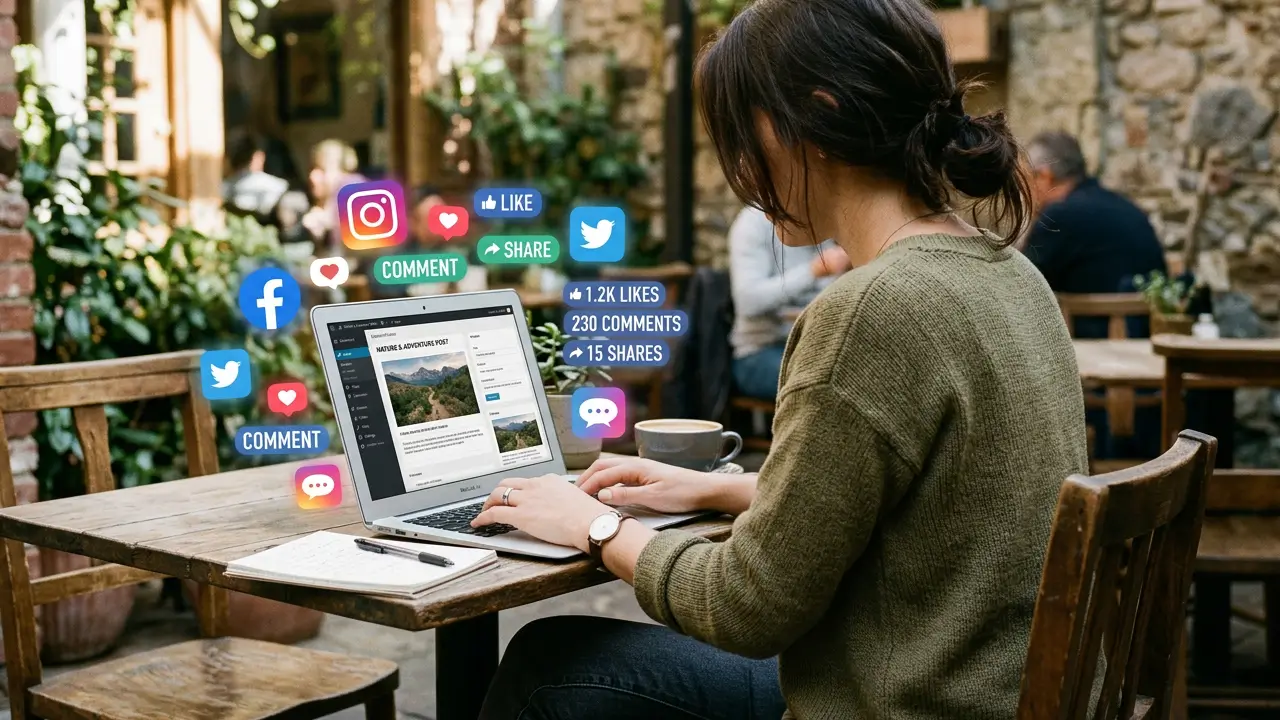 Imagem representando um post no marketing digital sendo publicado em blog e redes sociais.
