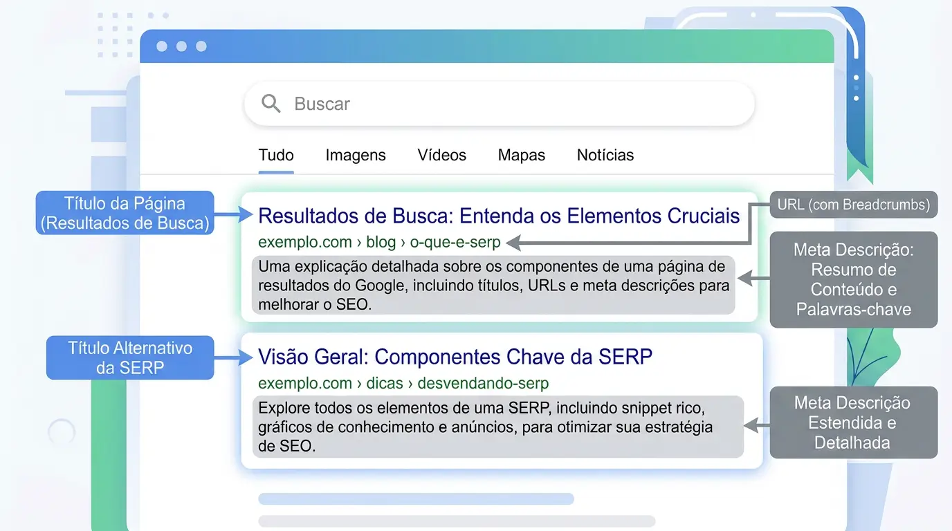 Imagem representando uma meta descrição em SEO exibida nos resultados de pesquisa do Google.